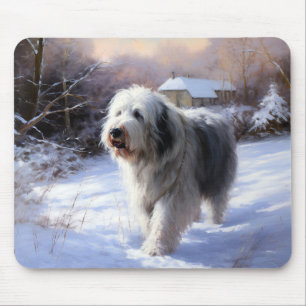 Old English Sheepdog Let It Snow Christmas Mouse Pad