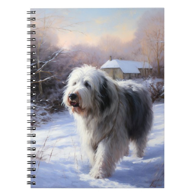 Old English Sheepdog Let It Snow Christmas Notebook (Front)