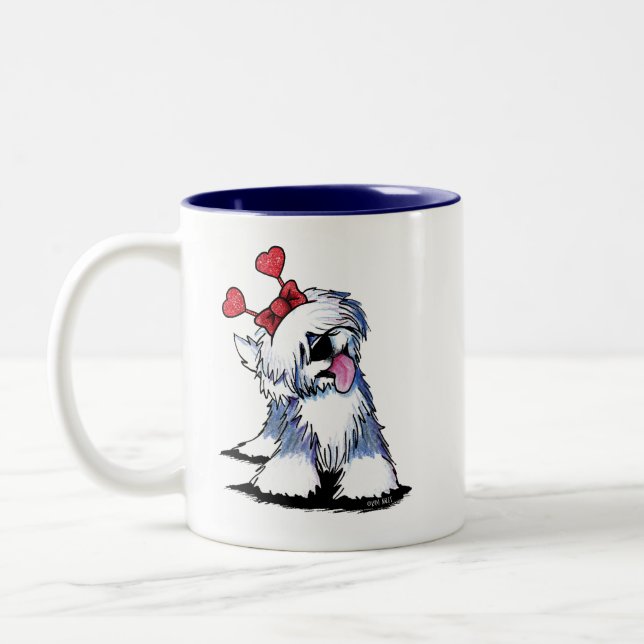 Old English Sheepdog Love Bug Two-Tone Coffee Mug (Left)