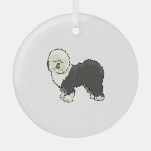 Old English sheepdog my friend  Glass Tree Decoration