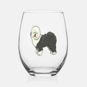 Old English sheepdog my friend Stemless Wine Glass