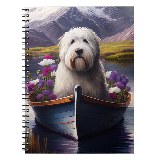 Old English Sheepdog on Paddle: A Scenic Adventure Notebook (Front)