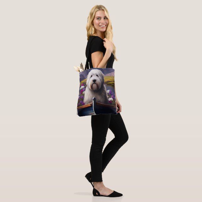 Old English Sheepdog on Paddle: A Scenic Adventure Tote Bag (On Model)