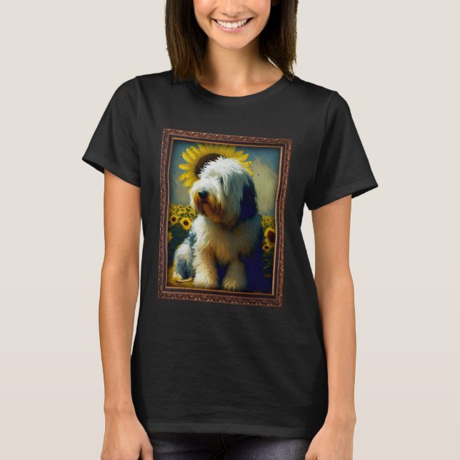 Old English Sheepdog Painting Sunflower Flower Mom T-Shirt (Front)