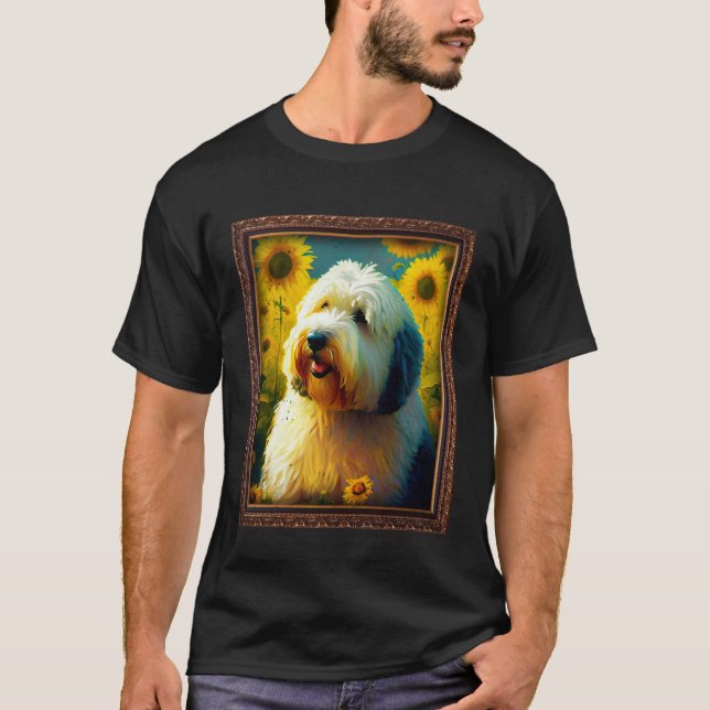 Old English Sheepdog Painting Sunflower Flower Mom T-Shirt (Front)