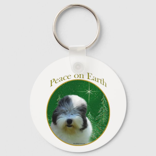 Old English Sheepdog Peace Key Ring (Front)