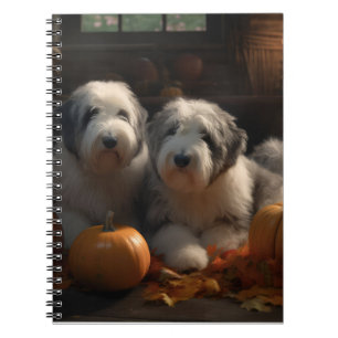 Old English Sheepdog Puppy Autumn Delight Pumpkin Notebook