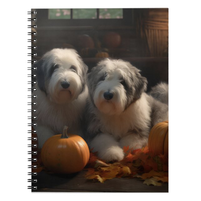 Old English Sheepdog Puppy Autumn Delight Pumpkin Notebook (Front)