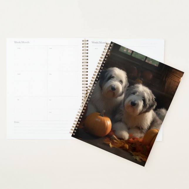 Old English Sheepdog Puppy Autumn Delight Pumpkin Planner (Display)