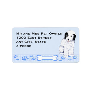 Old English Sheepdog Puppy on Blue Gingham Label