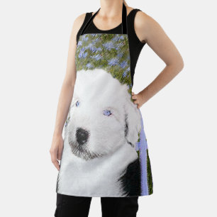 Old English Sheepdog Puppy Painting - Dog Art Apron