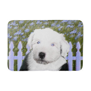 Old English Sheepdog Puppy Painting - Dog Art Bath Mat