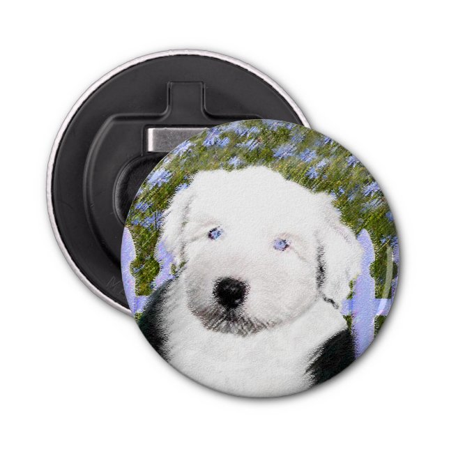 Old English Sheepdog Puppy Painting - Dog Art Bottle Opener (Front)