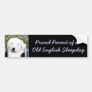 Old English Sheepdog Puppy Painting - Dog Art Bumper Sticker