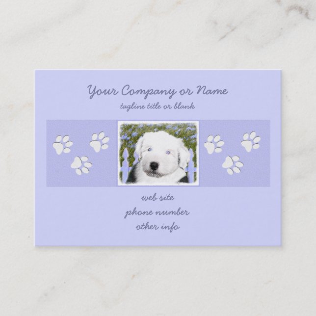 Old English Sheepdog Puppy Painting - Dog Art Business Card (Front)