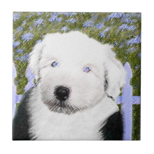 Old English Sheepdog Puppy Painting - Dog Art Ceramic Tile