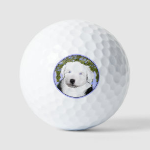 Old English Sheepdog Puppy Painting - Dog Art Golf Balls