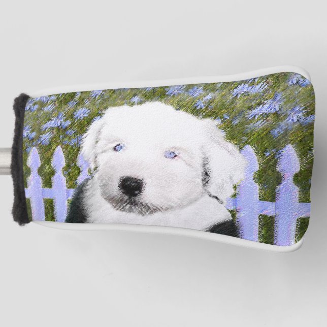 Old English Sheepdog Puppy Painting - Dog Art Golf Head Cover (Front)
