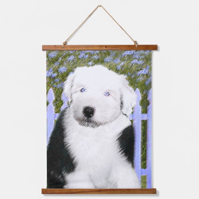 Old English Sheepdog Puppy Painting - Dog Art Hanging Tapestry (Front)