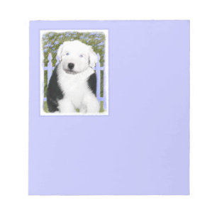 Old English Sheepdog Puppy Painting - Dog Art Notepad