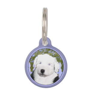 Old English Sheepdog Puppy Painting - Dog Art Pet Tag