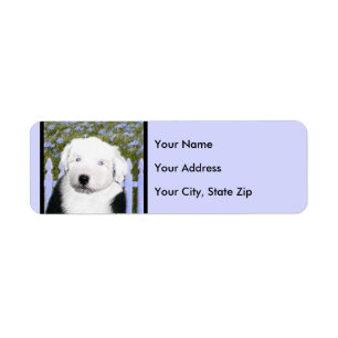 Old English Sheepdog Puppy Painting - Dog Art Return Address Label
