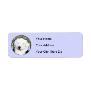 Old English Sheepdog Puppy Painting - Dog Art Return Address Label