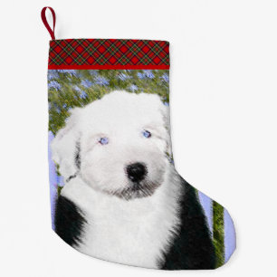 Old English Sheepdog Puppy Painting - Dog Art Small Christmas Stocking