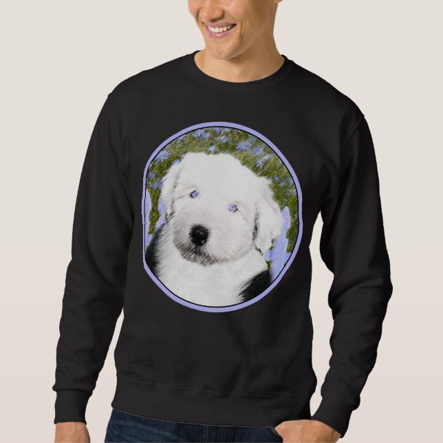 Old English Sheepdog Puppy Painting - Dog Art Sweatshirt (Front)