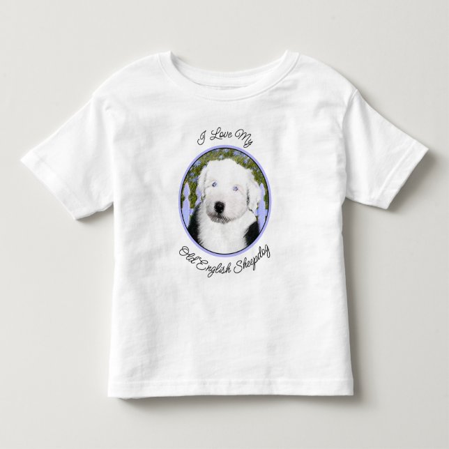 Old English Sheepdog Puppy Painting - Dog Art Toddler T-Shirt (Front)