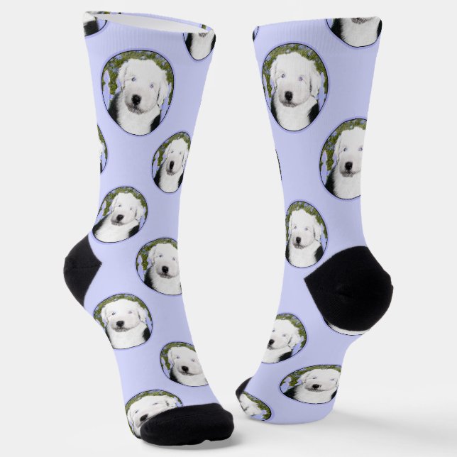 Old English Sheepdog Puppy Painting Pet Dog Art Socks (Angled)
