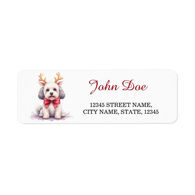 Old English Sheepdog Reindeer Christmas Return Return Address Label (Front)