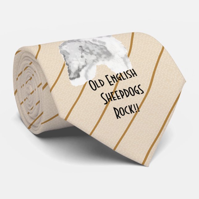 Old English Sheepdog Rock - printed both side Tie (Rolled)