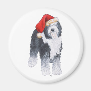 Old English Sheepdog Santa Hat Magnet