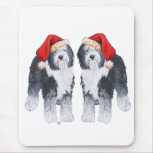 Old English Sheepdog Santa Hat Mouse Pad