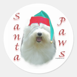 Old English Sheepdog Santa Paws Classic Round Sticker