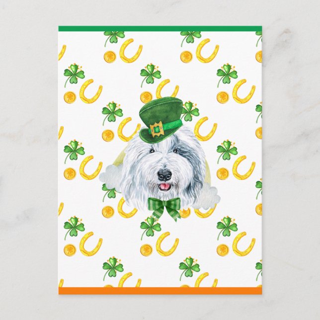 Old English Sheepdog Shamrock St. Patricks Day Holiday Postcard (Front)
