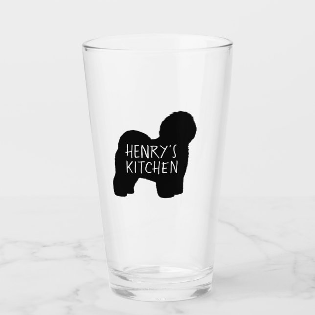 Old English Sheepdog Silhouette Personalised Dog Glass (Front)