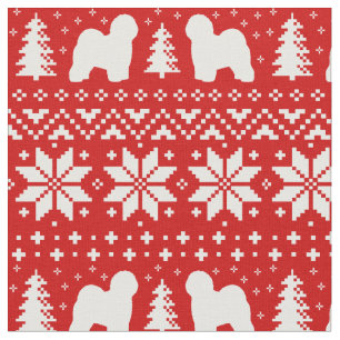 Old English Sheepdog Silhouettes Christmas Pattern Fabric