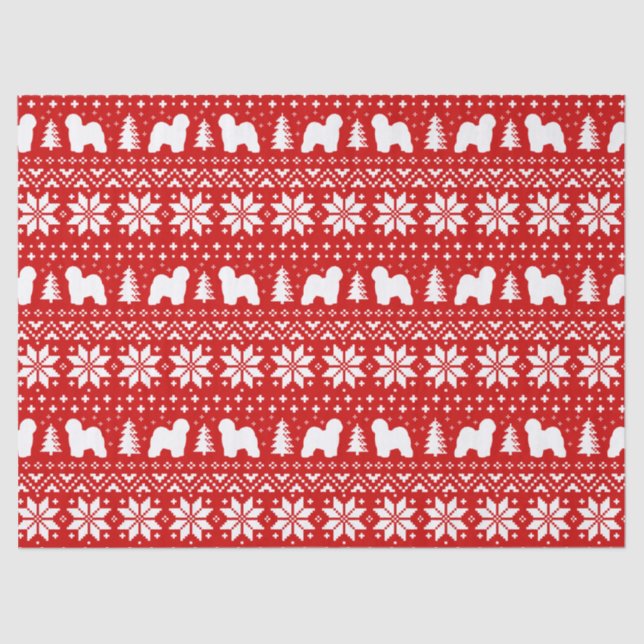 Old English Sheepdog Silhouettes Christmas Pattern Tissue Paper (Front)