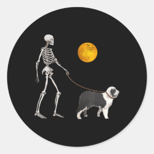 Old English Sheepdog Skeleton Dog Walking Classic Round Sticker