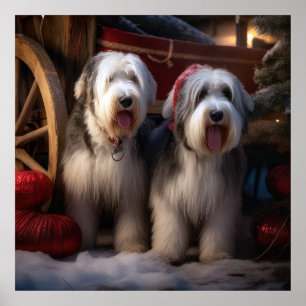 Old English Sheepdog Snowy Sleigh Christmas Decor 