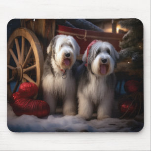 Old English Sheepdog Snowy Sleigh Christmas Decor Mouse Pad