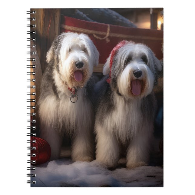 Old English Sheepdog Snowy Sleigh Christmas Decor  Notebook (Front)