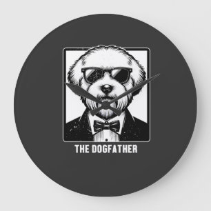 Old English Sheepdog The Dogfather Tuxedo Cool Fun Large Clock