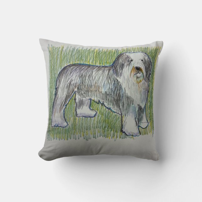 Old English Sheepdog Throw Pillow (Front)