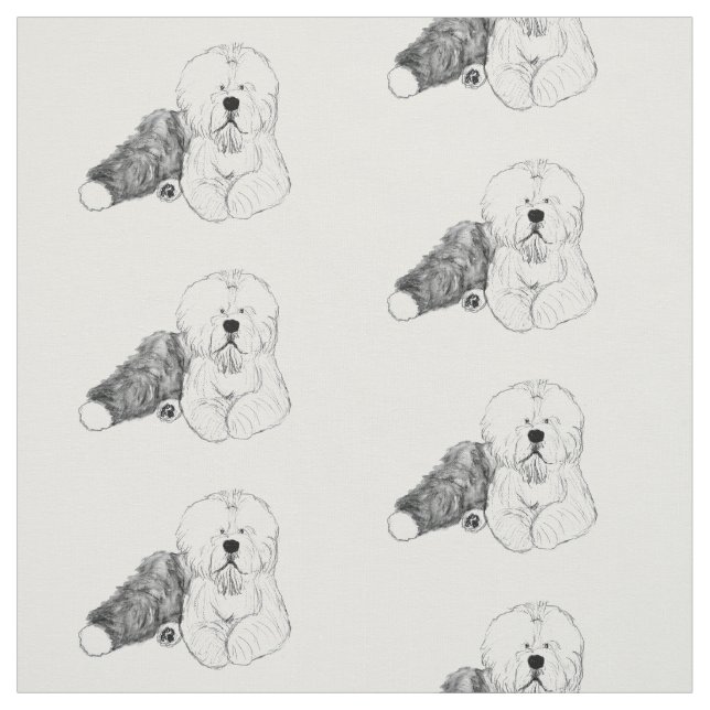 old english sheepdog Walt Dizzy Wigglebottom Fabric (Swatch)