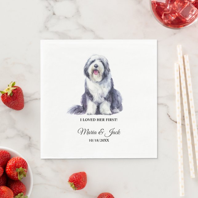 Old English Sheepdog Wedding Napkins with Phot (Insitu)