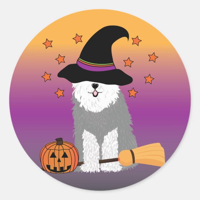 Old English Sheepdog Witch Stickers (Front)