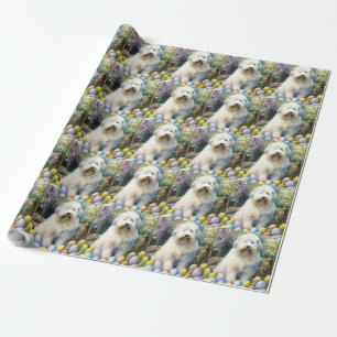Old English Sheepdog with Easter Eggs Holiday Wrapping Paper